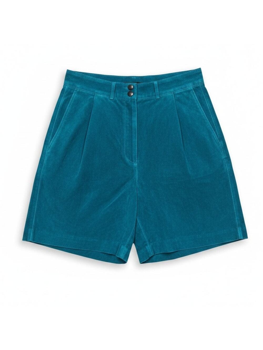 Vintage 80s Savannah 12 Teal Green Leather Shorts High Waisted Glam Avant Garde